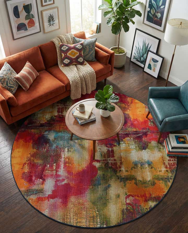 8' x 8' Easy-Clean Modern Indoor / Outdoor Round Rug