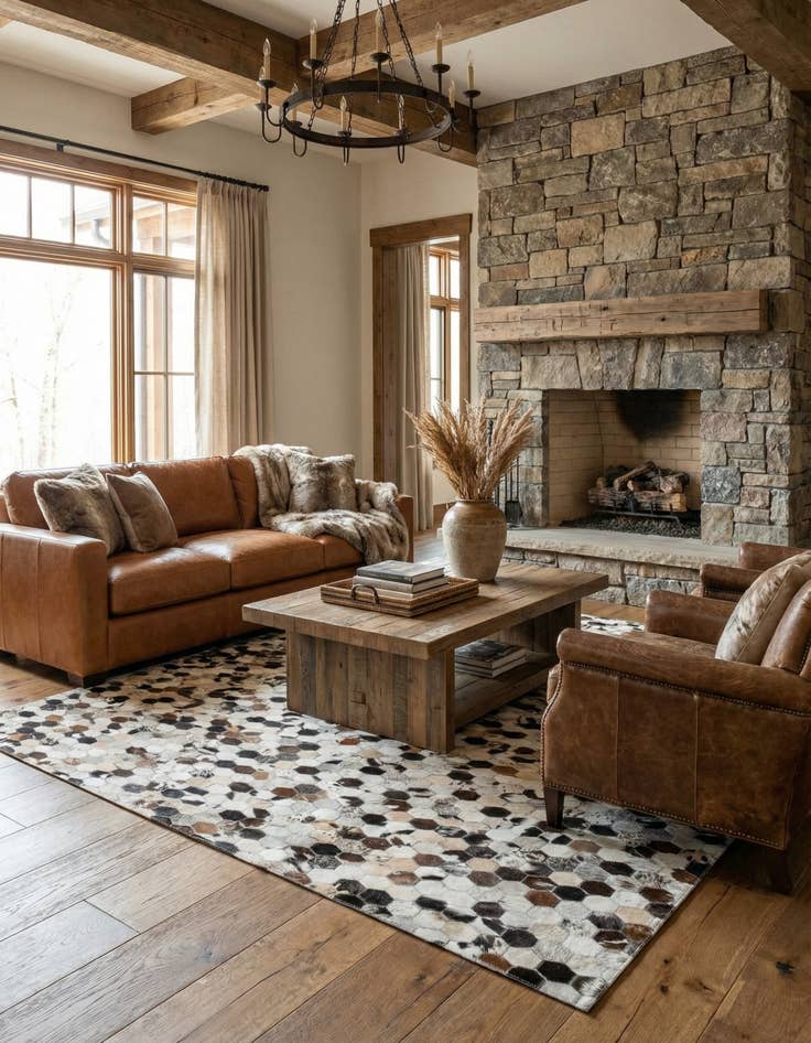 Detail image of  5' 1 x 8' Cowhide Leather Rug