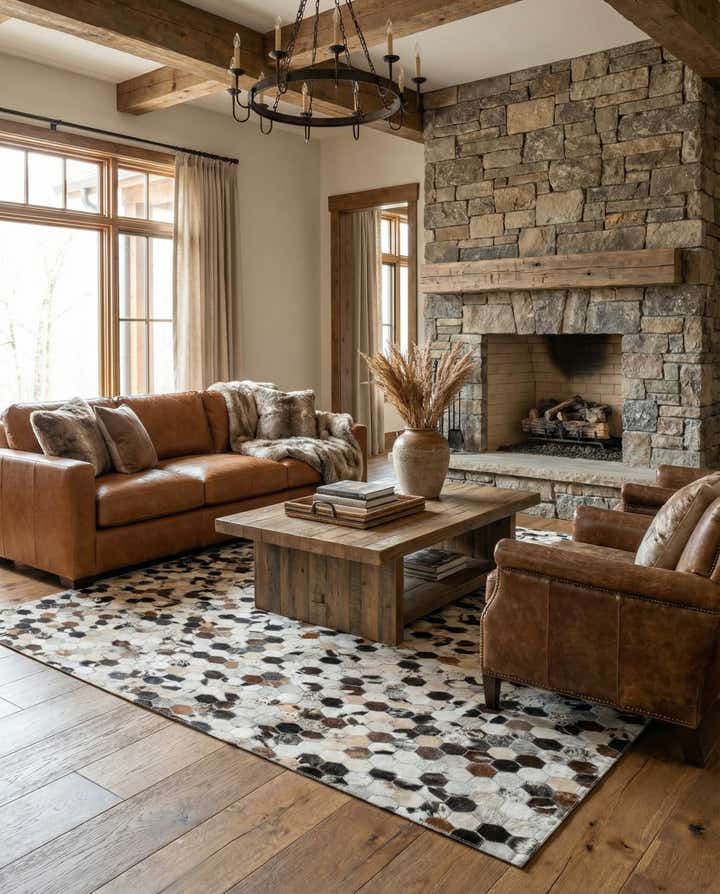 5' 1 x 8' Cowhide Leather Rug