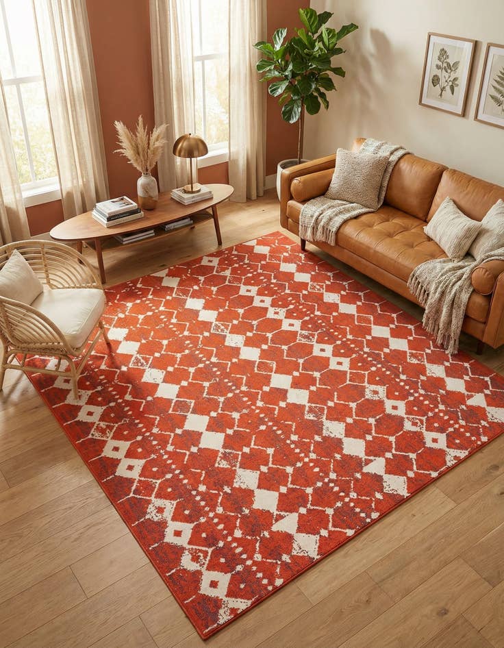 Detail image of 7' 10 x 7' 10  Washable Trellis Indoor / Outdoor Square Rug