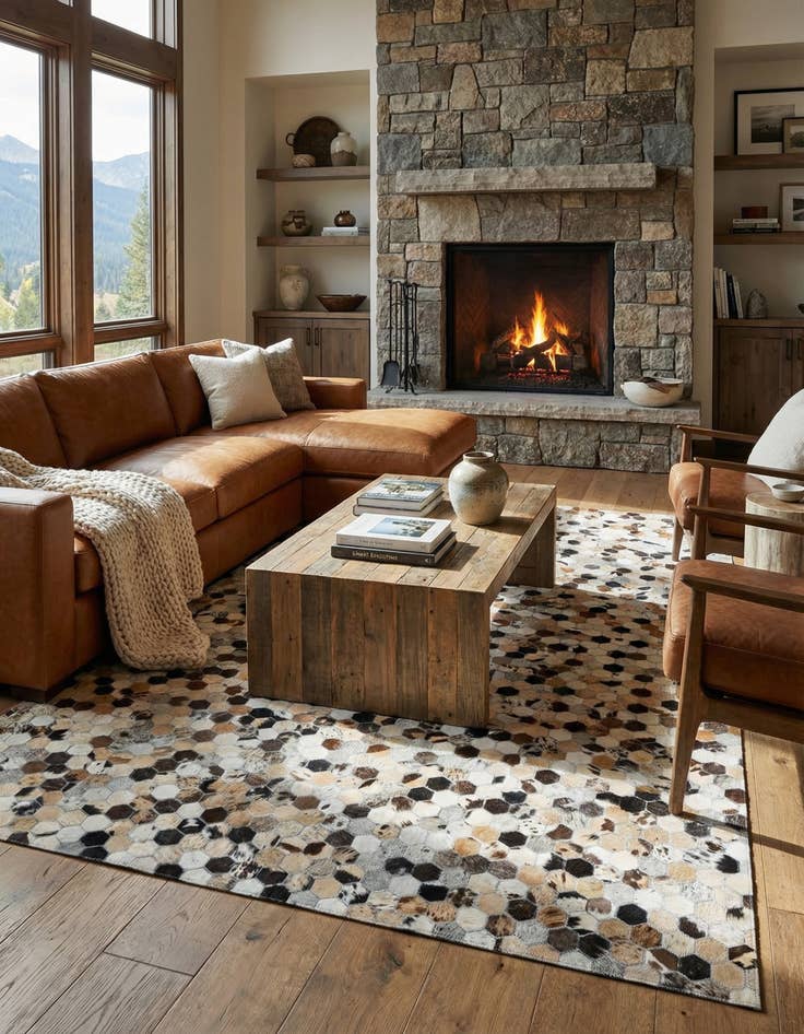 Detail image of  5' 1 x 8' Cowhide Leather Rug