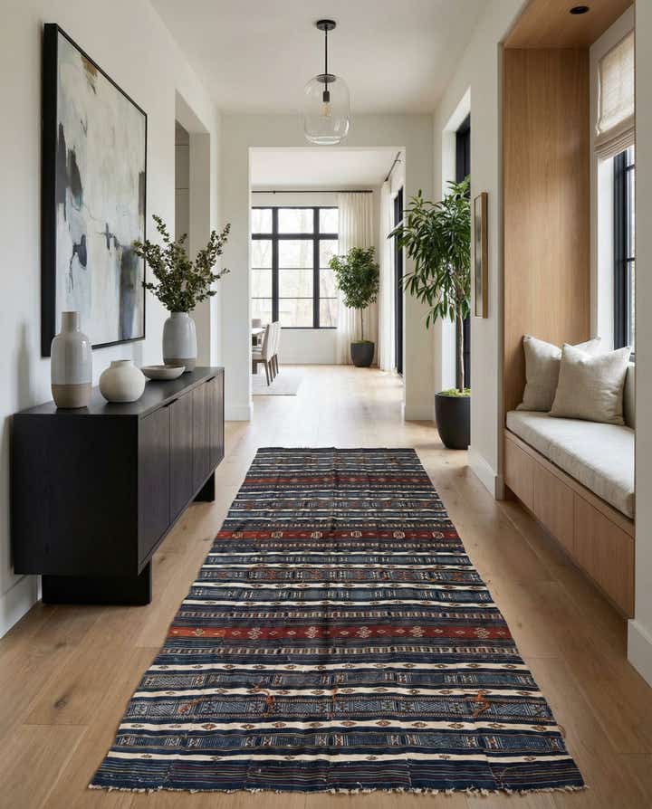 4' 10 x 13' 10 Hand Woven Kilim Fars Wool Runner Rug