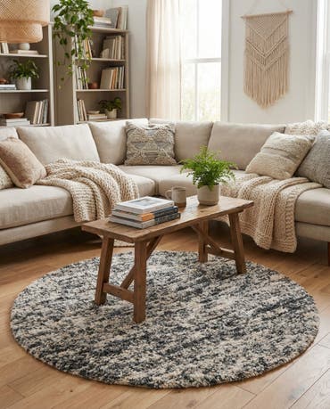  6' 1 x 6' 1  Hand Woven Haka Deluxe Shag Round Rug