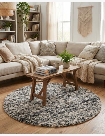 Salt and Pepper Hand Woven Haka Deluxe Shag Round Rug