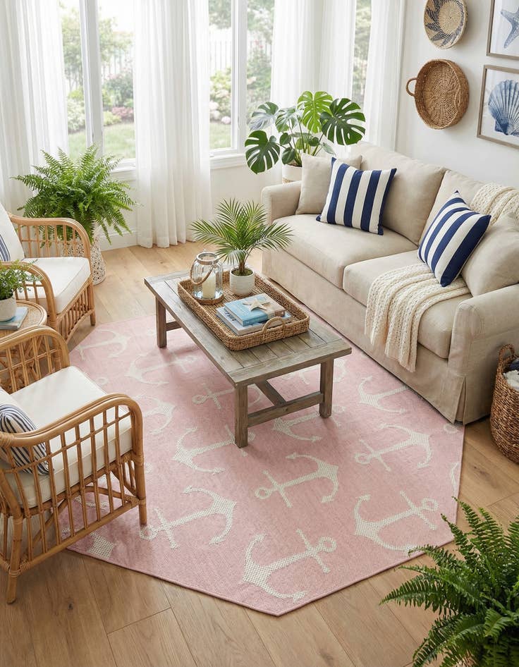 Detail image of 7' 10 x 7' 10  Washable Coastal Indoor / Outdoor Octagon Rug