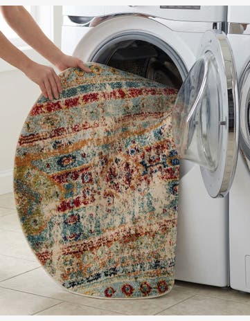 Blue Washable Mesa Round Rug