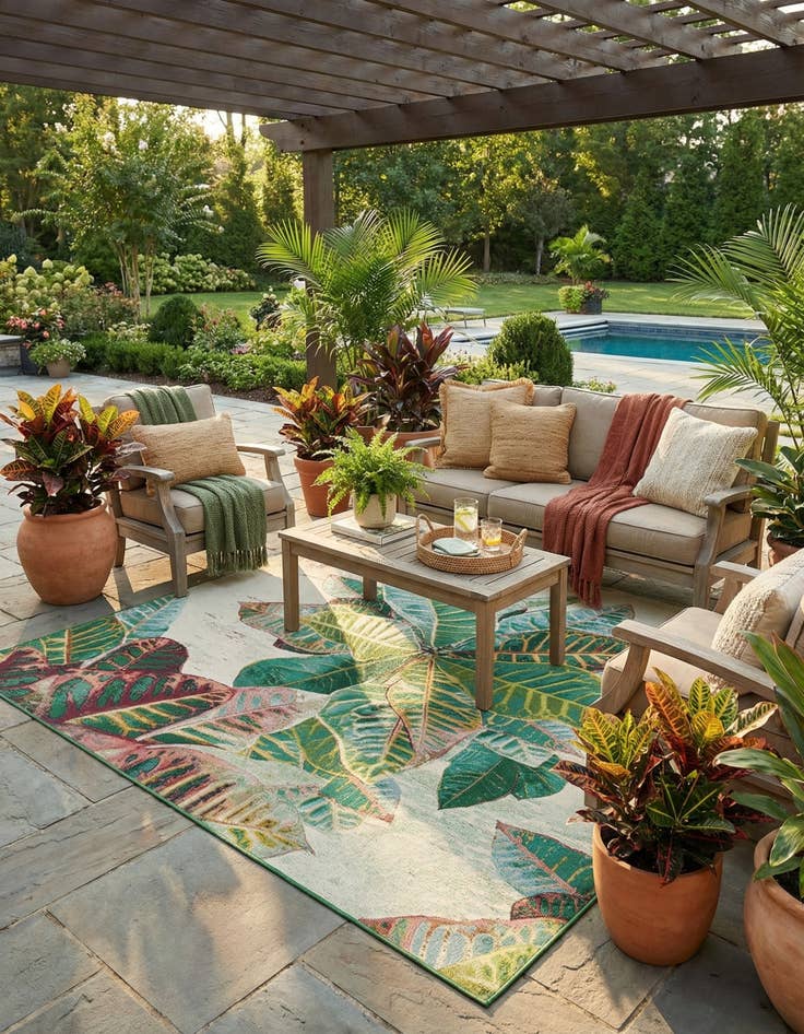 Detail image of 7' 10 x 7' 10  Washable Botanical Indoor / Outdoor Square Rug