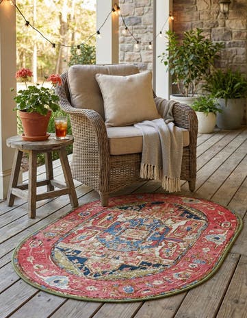 2' 2 x 3' Easy-Clean Traditional Indoor / Outdoor Oval Rug