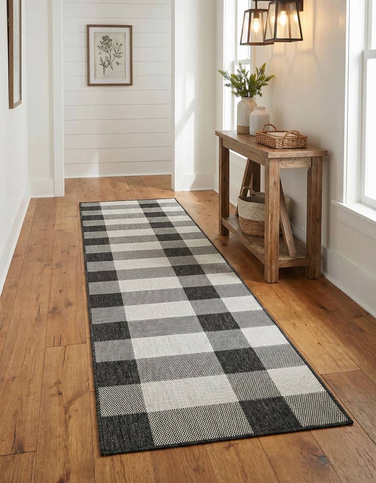 Detail image of 2' x 8' Easy-Clean Checkered Indoor / Outdoor Runner Rug