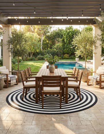 Black and White Easy-Clean Eco Verse Washable Indoor / Outdoor Round Rug