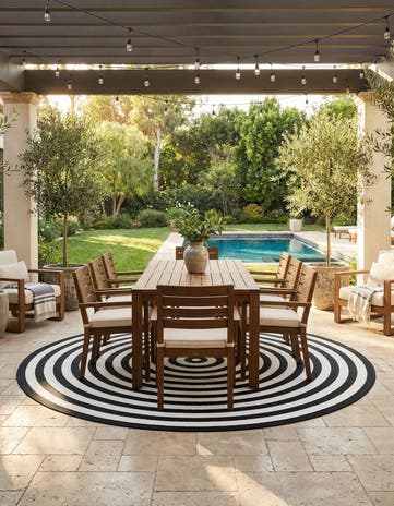 Black and White Easy-Clean Eco Verse Washable Indoor / Outdoor Round Rug