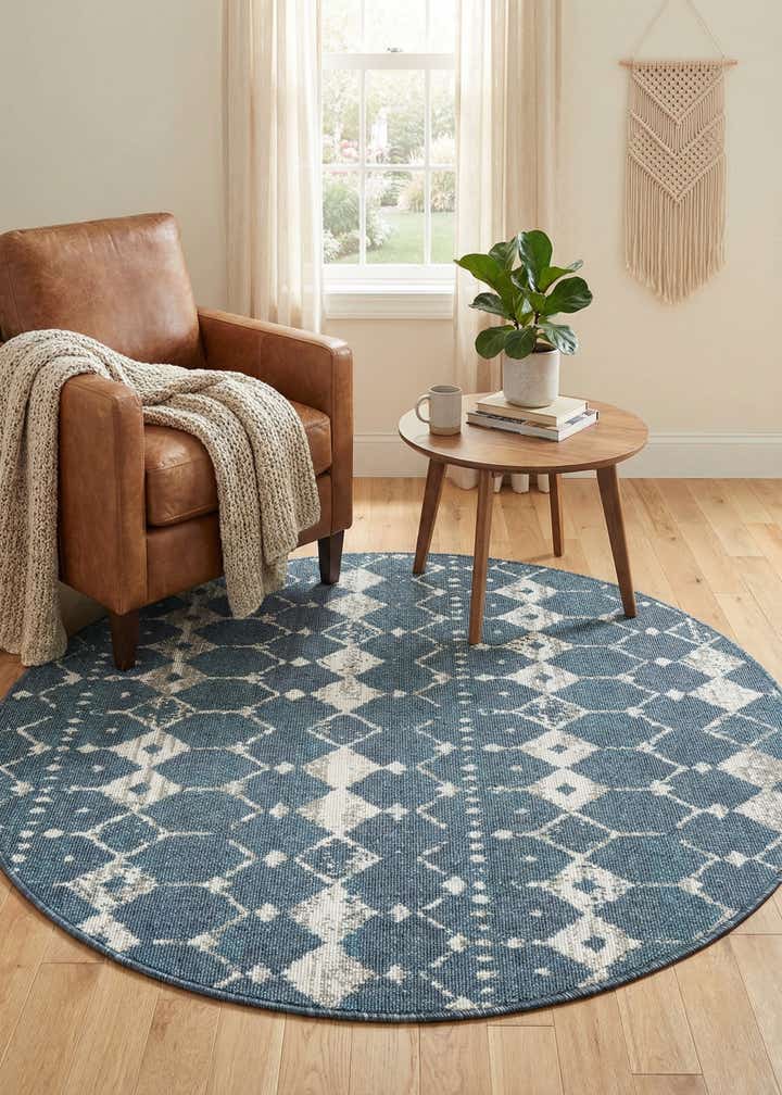 4' x 4' Easy-Clean Trellis Indoor / Outdoor Round Rug