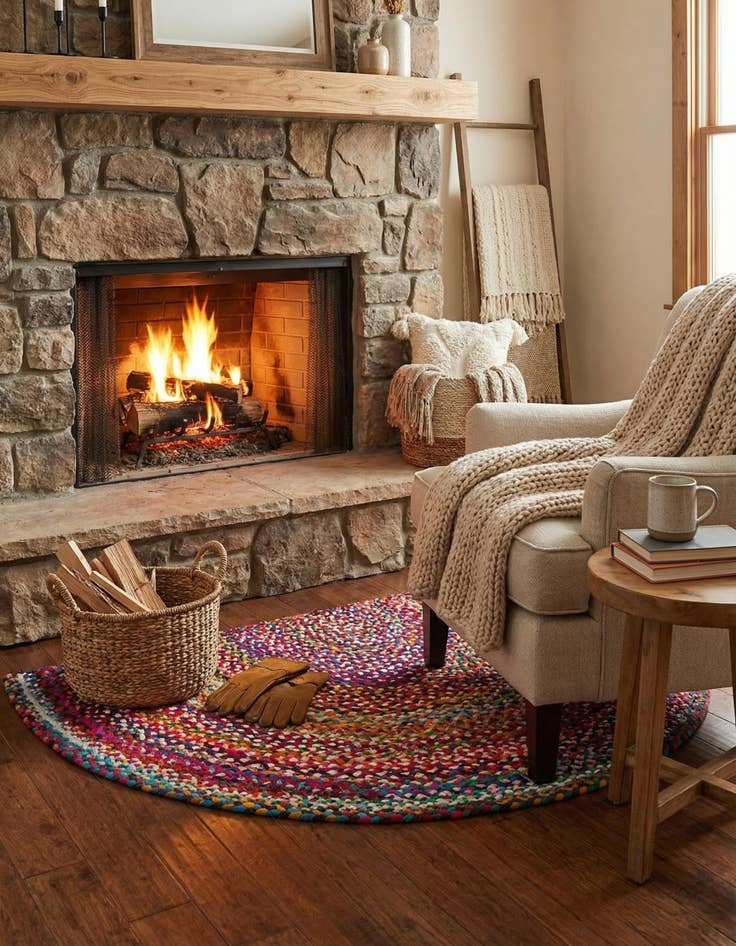 Detail image of 3' 1 x 6' 1  Hand Braided Chindi Hearth Rug