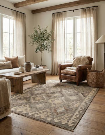 4' 3 x 5' 8 Hand Woven Kilim Maymana Wool Rug