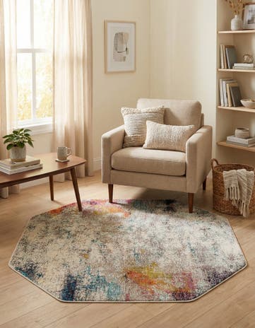 Beige Washable Theia Octagon Rug