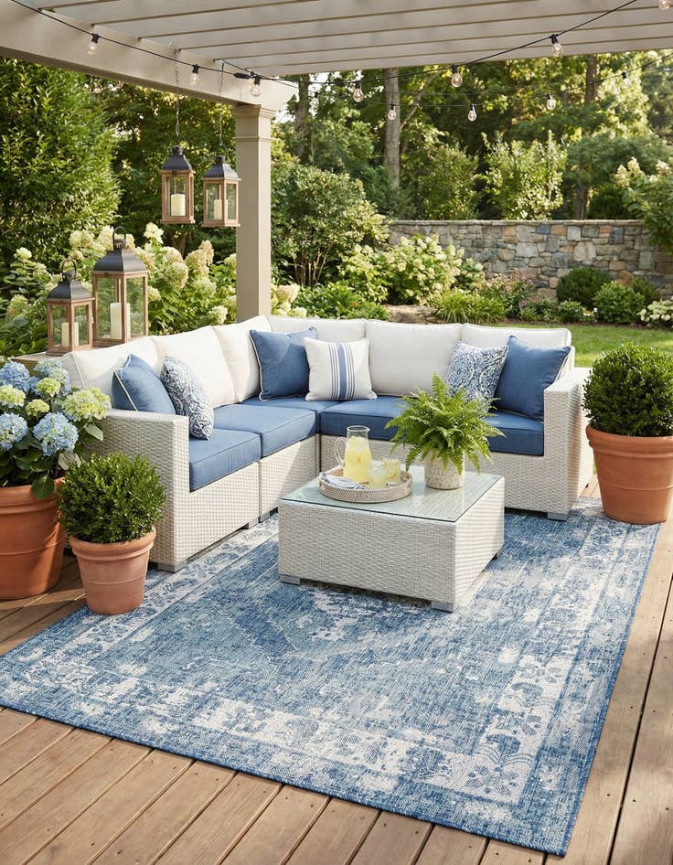 Detail image of 5' 3 x 8'  Washable Traditional Indoor / Outdoor Rug