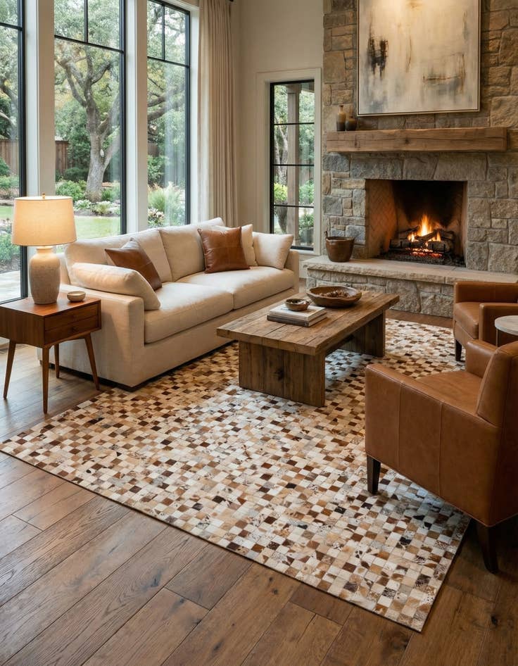 Detail image of  8' 1 x 10' Cowhide Leather Rug