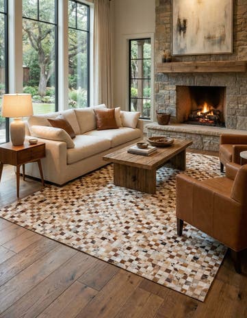 8' 1 x 10' Cowhide Leather Rug