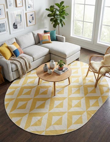 Yellow Easy-Clean Jill Zarin Napa Indoor / Outdoor Oval Rug