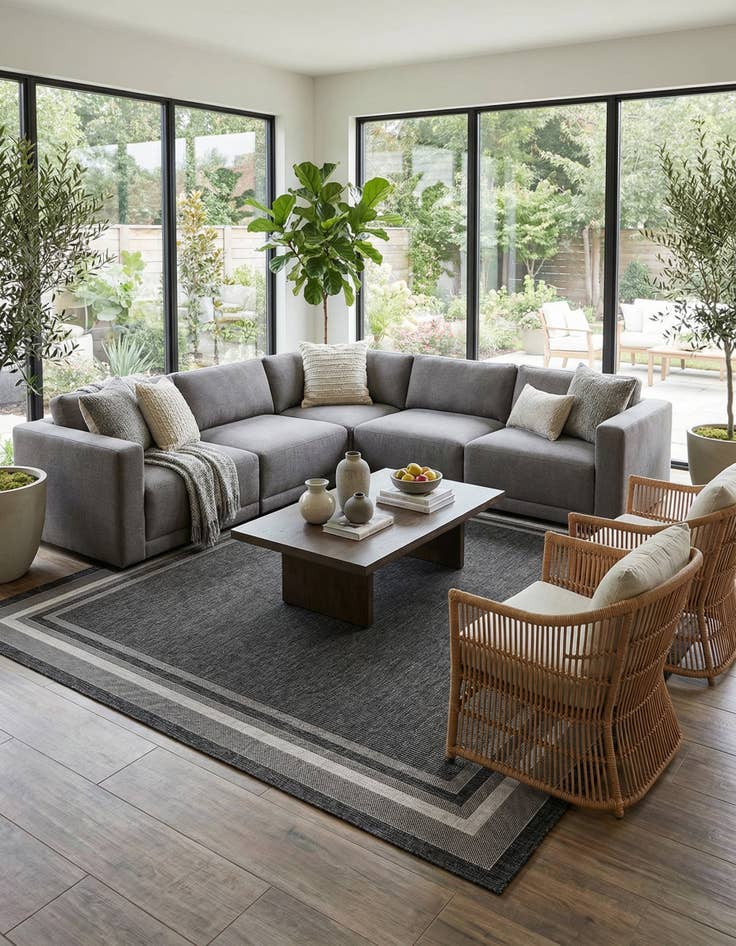 Detail image of 10' x 10'  Washable Border Indoor / Outdoor Square Rug