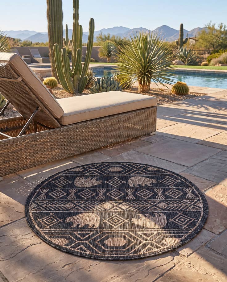 Detail image of 3' x 3' Easy-Clean Southwestern Indoor / Outdoor Round Rug