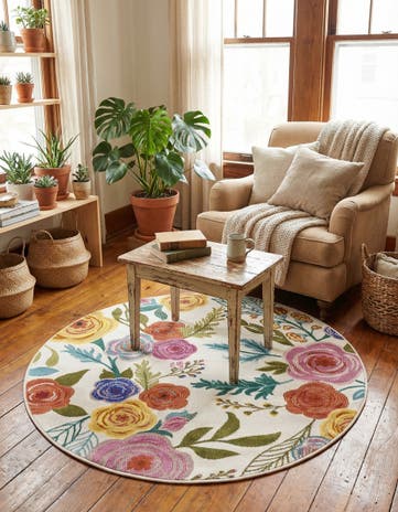 Ivory Blossom Round Rug