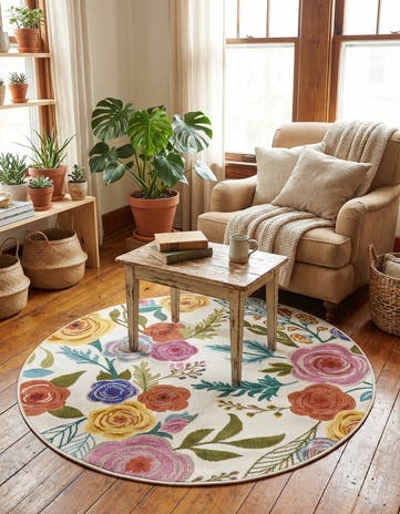 Ivory Blossom Round Rug