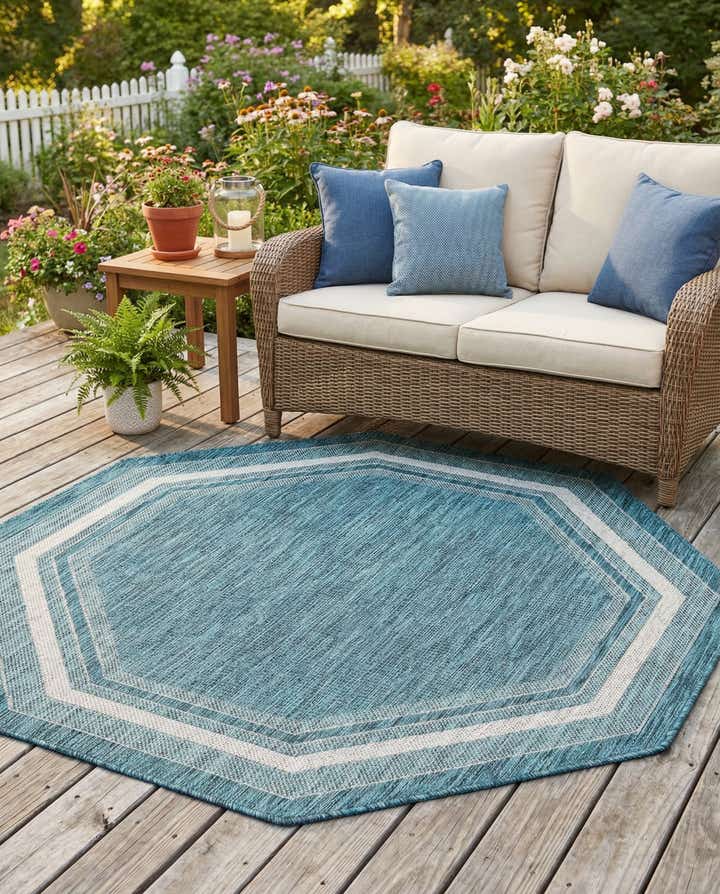 5' 3 x 5' 3 Easy-Clean Border Indoor / Outdoor Octagon Rug