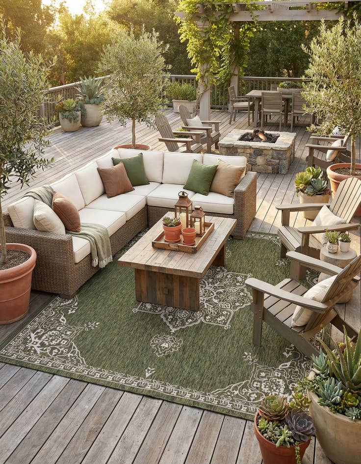 Detail image of 13' x 13'  Washable Traditional Indoor / Outdoor Square Rug