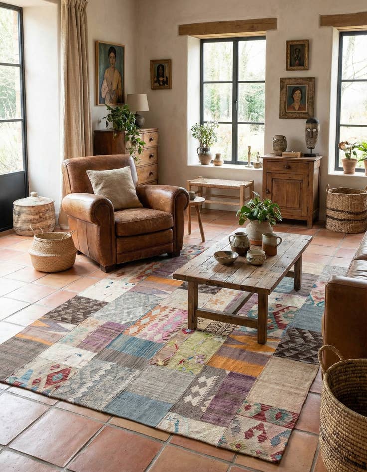 Detail image of 5' 4 x 6' 10  Hand Woven Kilim Patchwork Wool Rug