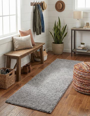 Dark Gray Solid Shag Runner Rug
