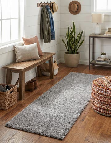 Dark Gray Solid Shag Runner Rug