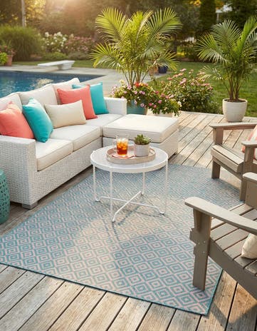 Pink and Aqua Easy-Clean Jill Zarin Costa Rica Indoor / Outdoor Square Rug
