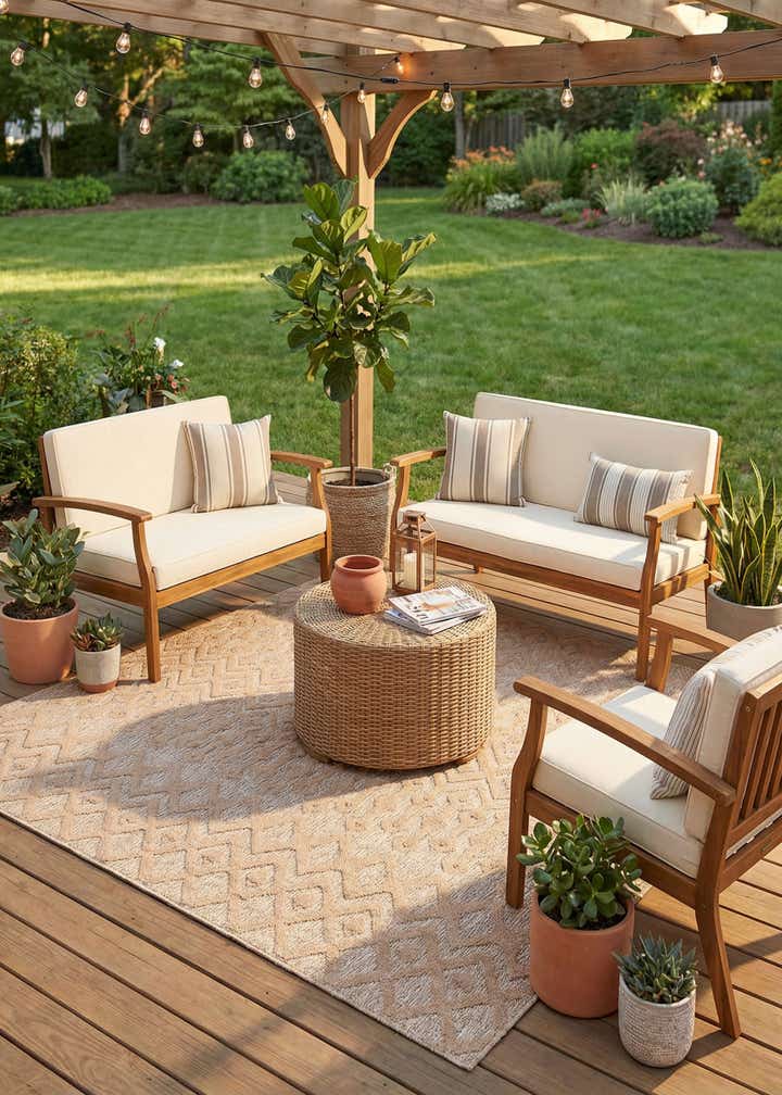 7' 10 x 7' 10 Easy-Clean Trellis Textured Indoor / Outdoor Square Rug
