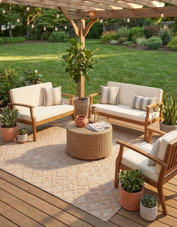 7' 10 x 7' 10 Easy-Clean Trellis Textured Indoor / Outdoor Square Rug