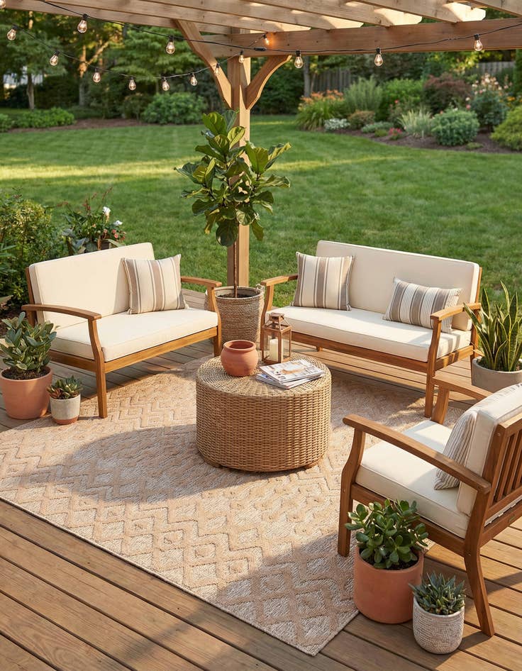 Detail image of 7' 10 x 7' 10 Easy-Clean Trellis Textured Indoor / Outdoor Square Rug