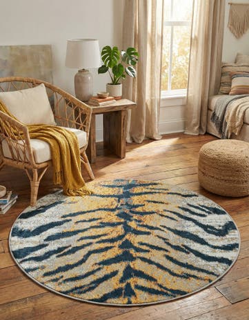 Light Brown Kamala Washable Round Rug