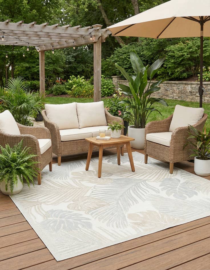 Detail image of 8' 2 x 8' 2 Easy-Clean Botanical Indoor / Outdoor Square Rug