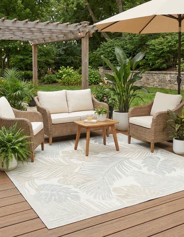 8' 2 x 8' 2 Easy-Clean Botanical Indoor / Outdoor Square Rug