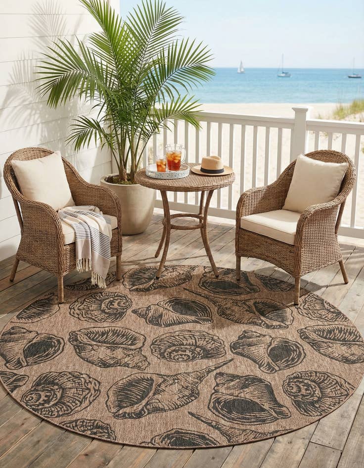 Detail image of 10' x 10'  Washable Coastal Indoor / Outdoor Round Rug