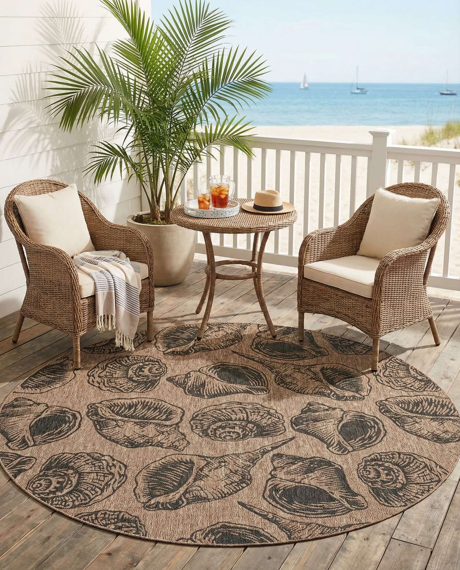 10' x 10' Easy-Clean Coastal Indoor / Outdoor Round Rug
