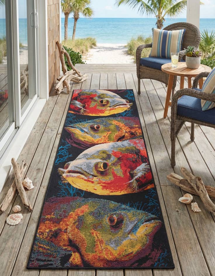 Detail image of 2' x 6'  Washable Coastal Indoor / Outdoor Runner Rug