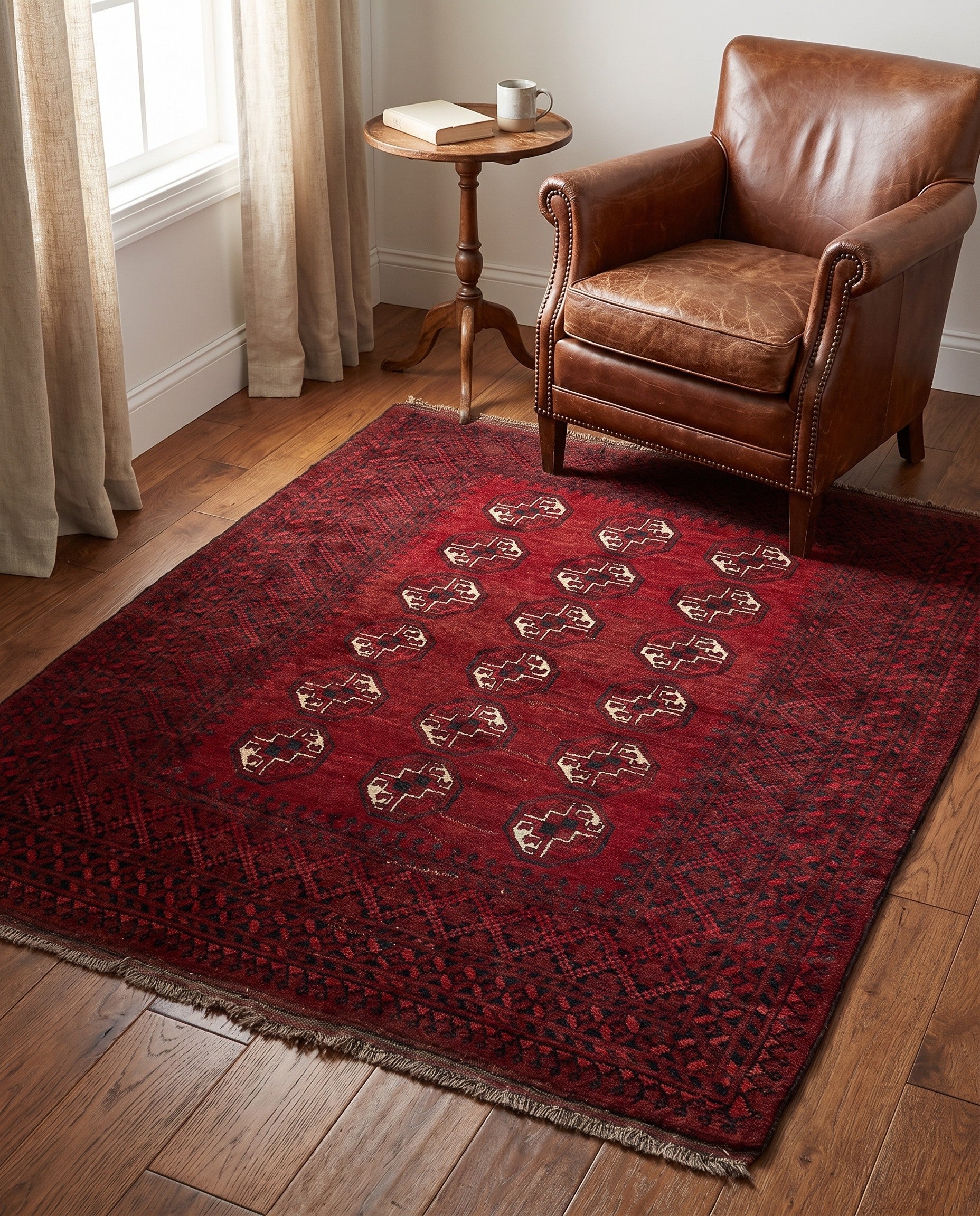 4' 2 x 5' 3 Hand Knotted Afghan Ersari Wool Rug