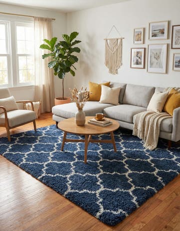 Navy Blue Moroccan Shag Square Rug