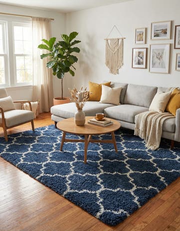 Navy Blue Moroccan Shag Square Rug