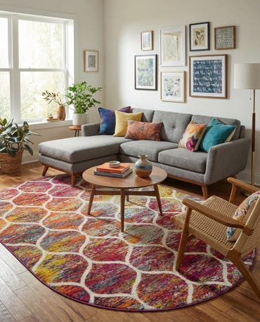  6' x 9' Lattice Frieze Oval Rug