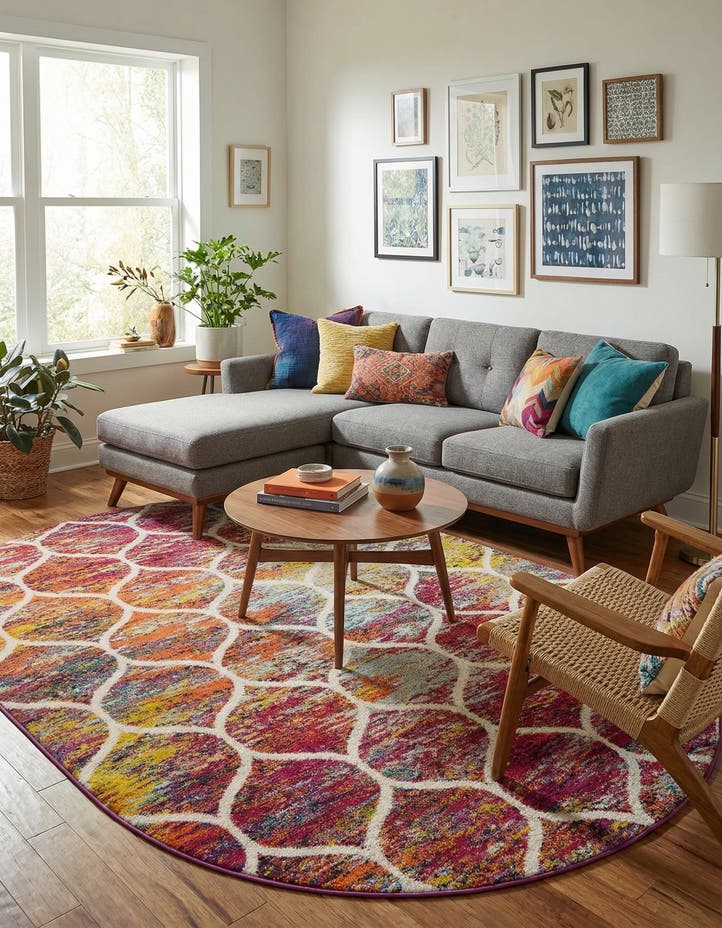 6' x 9' Lattice Frieze Oval Rug