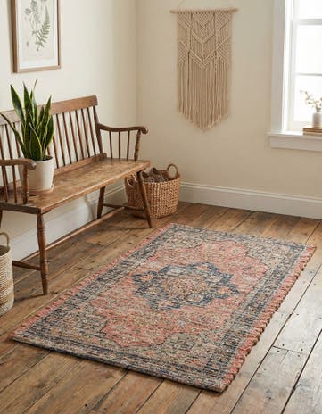 Antique Red Hand Woven Chenille Jute Rug