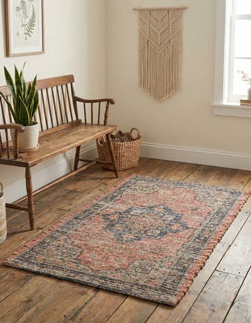 Antique Red Hand Woven Chenille Jute Rug