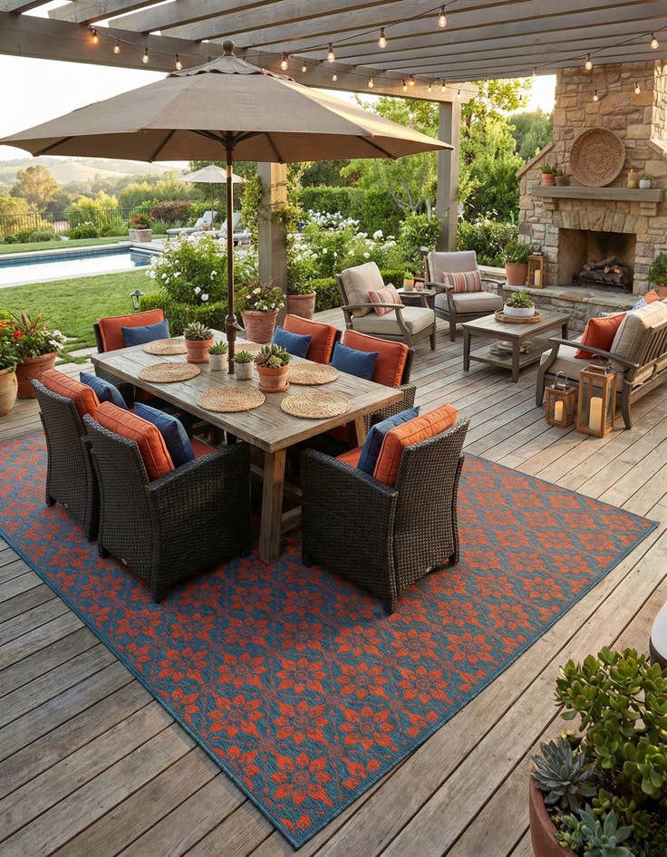 Detail image of 10' x 14' Easy-Clean Trellis Indoor / Outdoor Rug